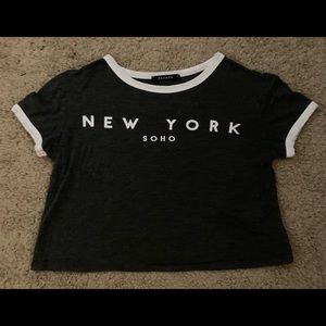 Loose crop top, grey and white, older tee no holes